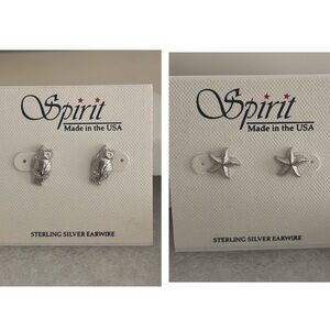 2 pair Sterling Silver stud earrings - owl and starfish